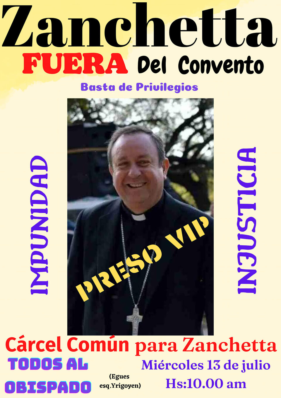 Creyentes de Orán convocan una marcha contra la domiciliaria de Zanchetta